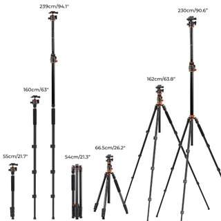 K&F CONCEPT 2.3m ขาตั้งกล้อง T254A7+BH-28L เพลากลางไขว้พับเก็บได้แมกนีเซียมอลูมิเนียมอัลลอยด์