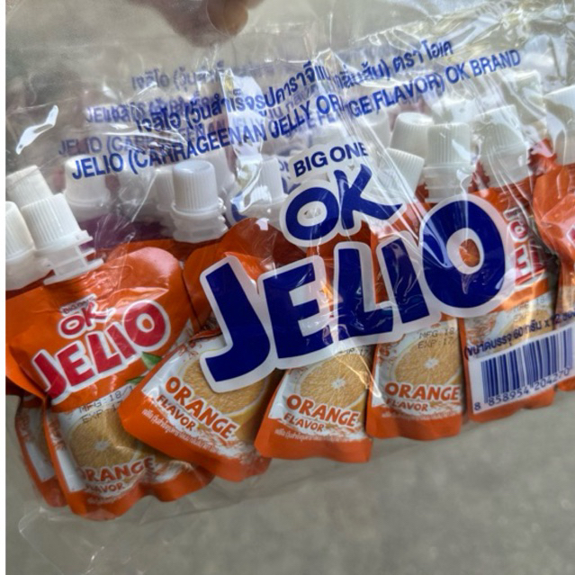 Ok jelio เยลลี่ เจลิโอ  วุ่นคาราจีแนน กลิ่นผลไม้  องุ่น ลิ้นจี แอปเปิ้ล  ส้ม เยลลี่ดูด แพ็ค 12ชิ้น x