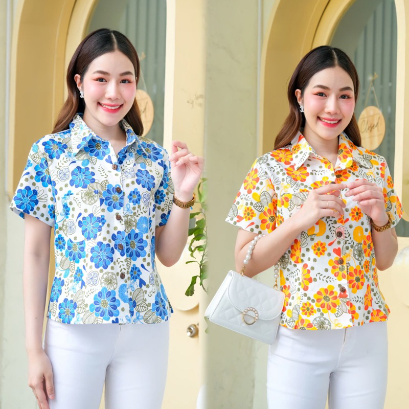 เสื้อผู้หญิงคอเชิ้ต ลายดอก