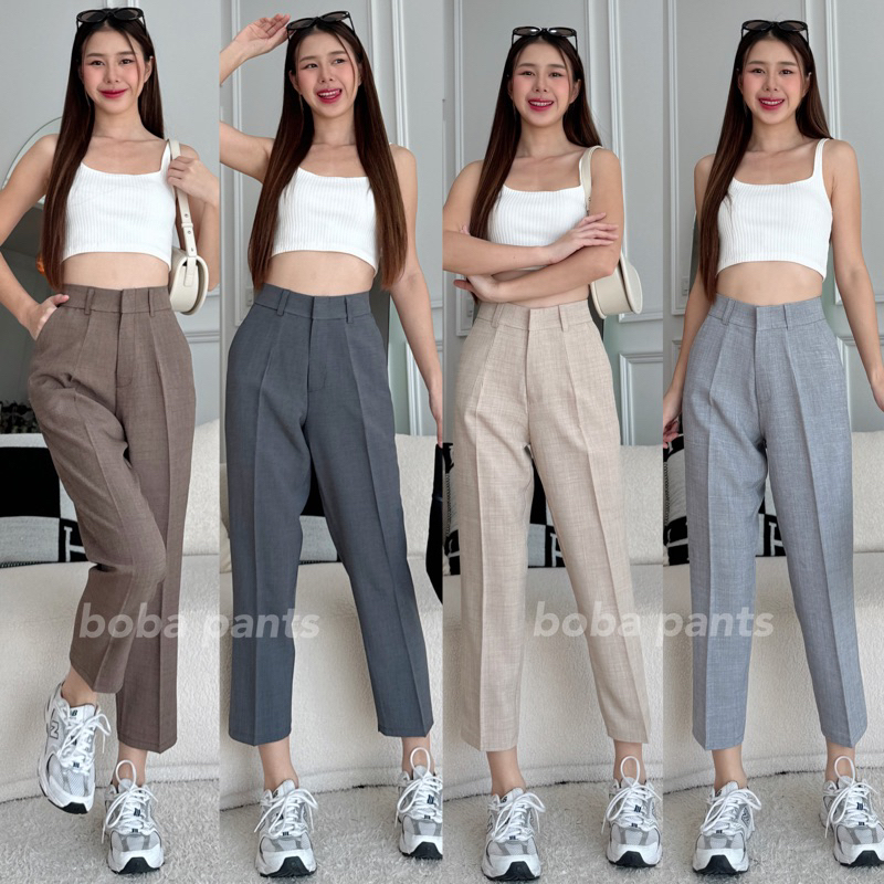 กางเกง 8 ส่วน ทรงกระบอกเล็ก ผ้าสโนว์สลาฟ เนื้อผ้านิ่ม ใส่สบาย