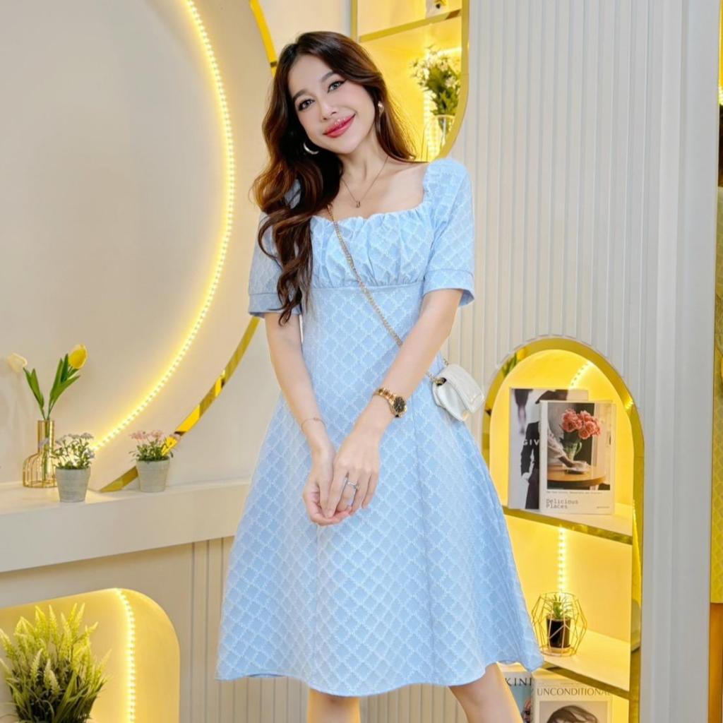 JJ03-Vanjai เดรสแขนสั้นผ้าปุ่ม