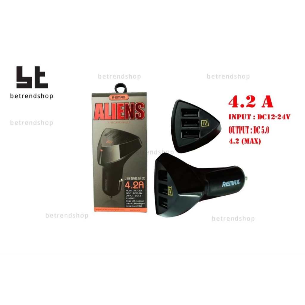 หัวชาร์จในรถยนต์  REMAX แท้ 100%    หัวชาร์จในรถ 3 USB .output 4.2A,3.4A(max) output  สีดำ/ขาว