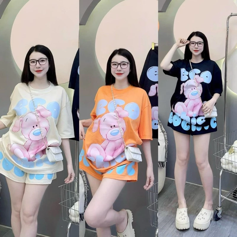 ชุดเซ็ท 2ชิ้น ขาสั้น [ลายน้องหมี ชมพู]