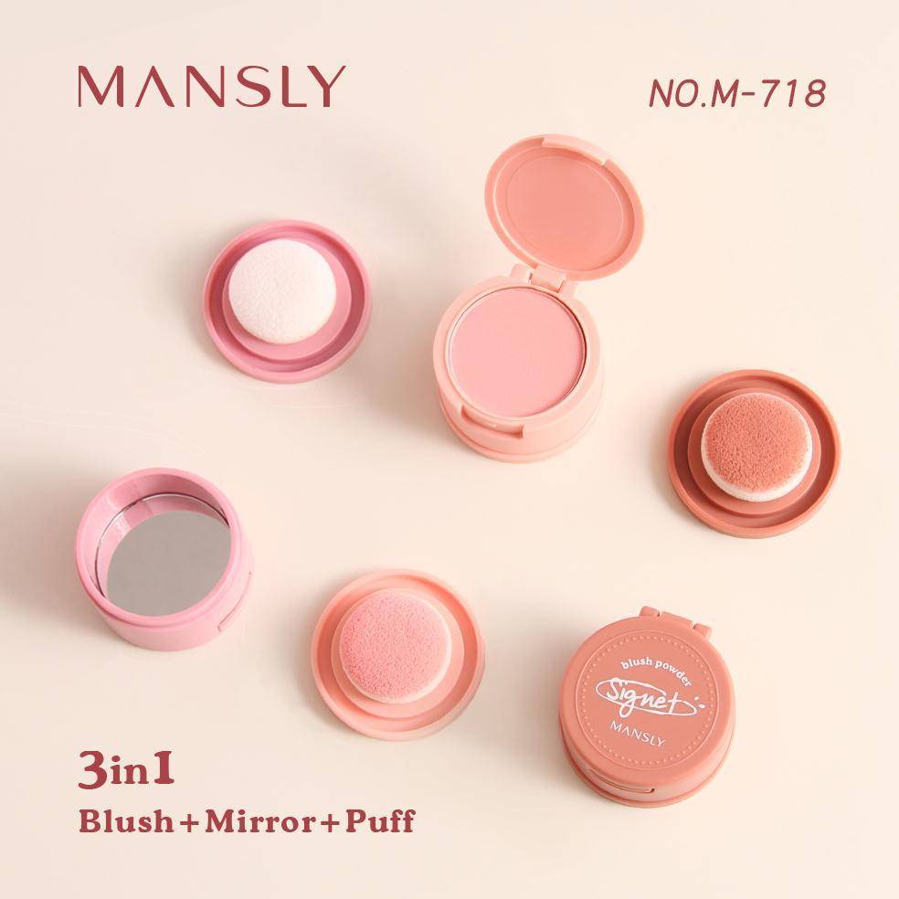 M-718 บลัชออนตลับจิ๋ว Mansly บลัชออนปัดเเก้ม พร้อมพัฟในตัว สีสวย