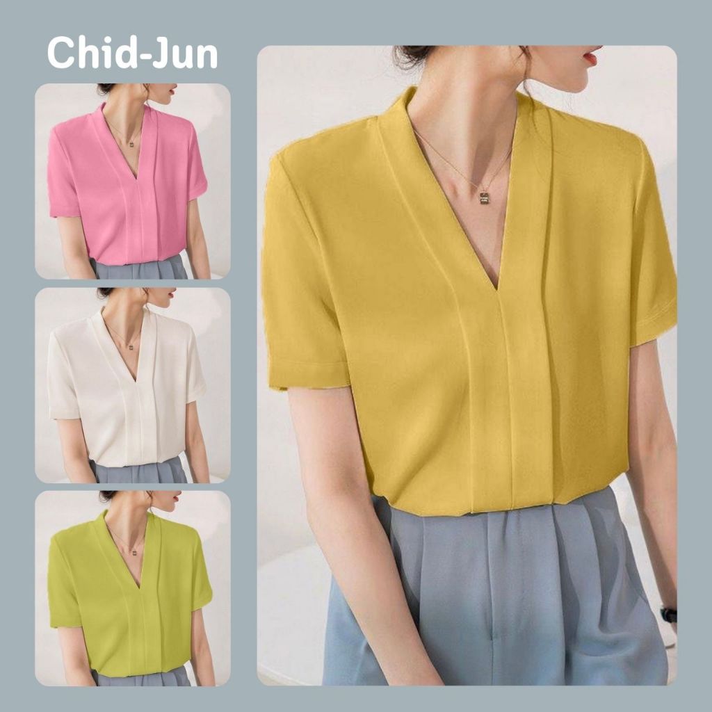มีแขน เสื้อแขนสั้นคอวี แต่งปกขอบคู่ใส่ทำงาน สูททับได้พร้อมส่งM-XL32-40”