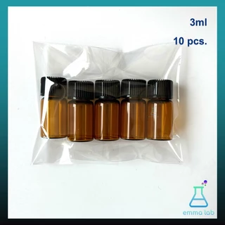 ขวดสีชา ใส่น้ำมันหอมระเหย เซรั่ม น้ำหอม สารเคมีต่างๆ แพ็ค 10 ชิ้น ขนาด 1, 2, 3, 5ml