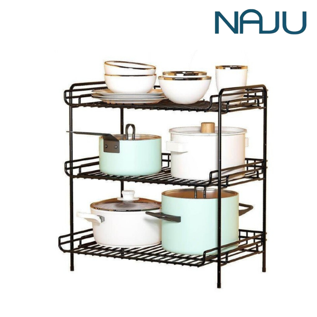 Naju ชั้นวางของสแตนเลส วางของในครัว ที่วางใต้ซิ้งค์ เก็บวางเครื่องปรุง สแตนเลส วาง 3 ชั้น