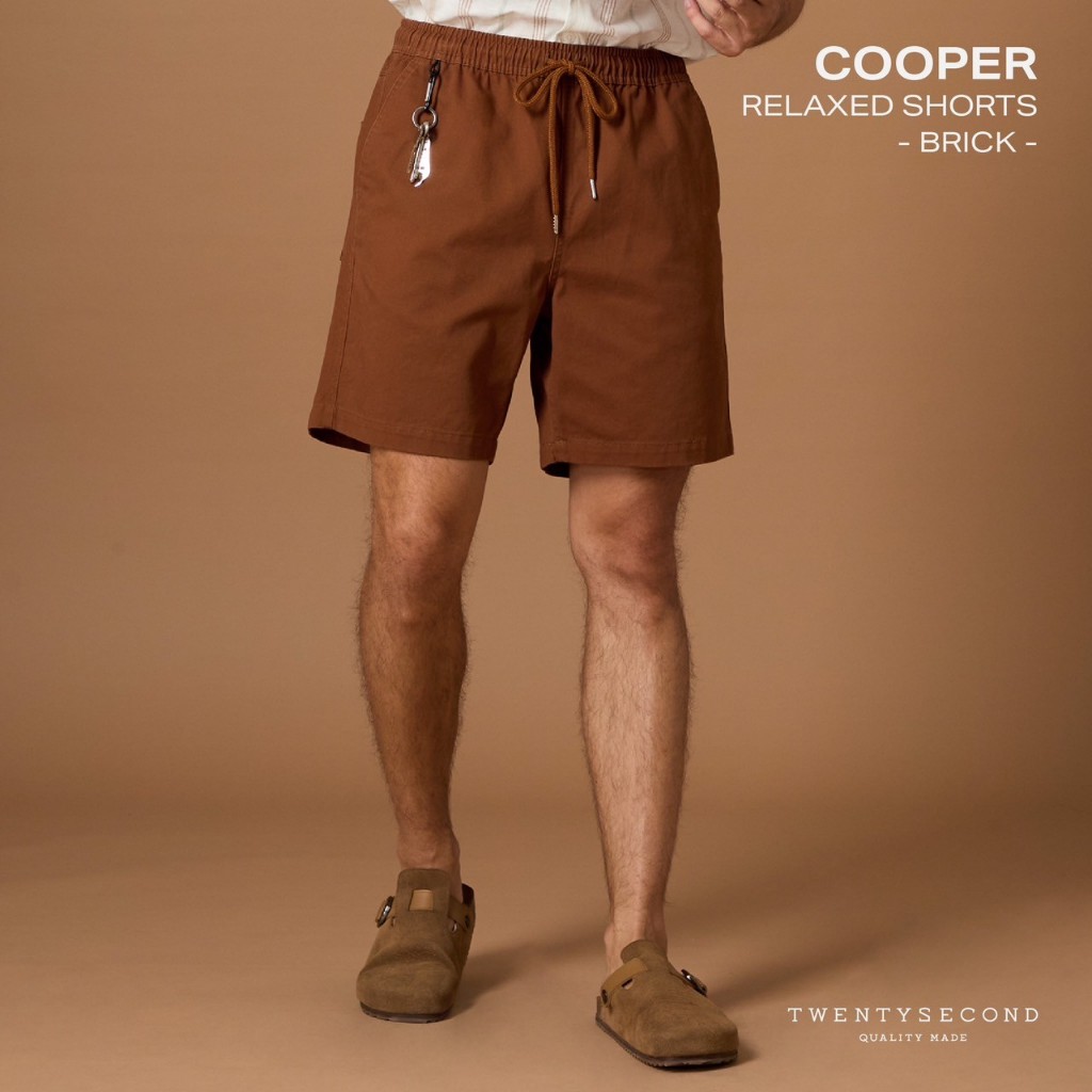 TWENTYSECOND กางเกงขาสั้น เอวยางยืด ทรง Relaxed Fit รุ่น Cooper Relaxed Shorts - ส้มอิฐ / Brick