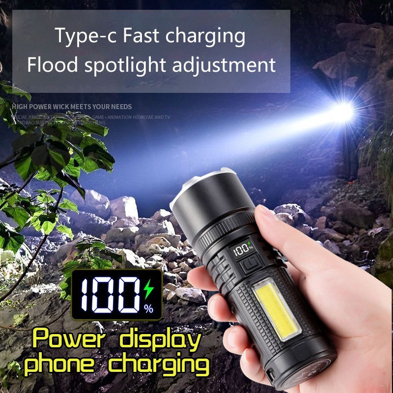 ซีโอดีไฟฉายแบบชาร์จไฟ LED ยุทธวิธีไฟฉายอัลตร้าสดใส 18650 แบบพกพาทำงานไฟฉายกันน้ำ