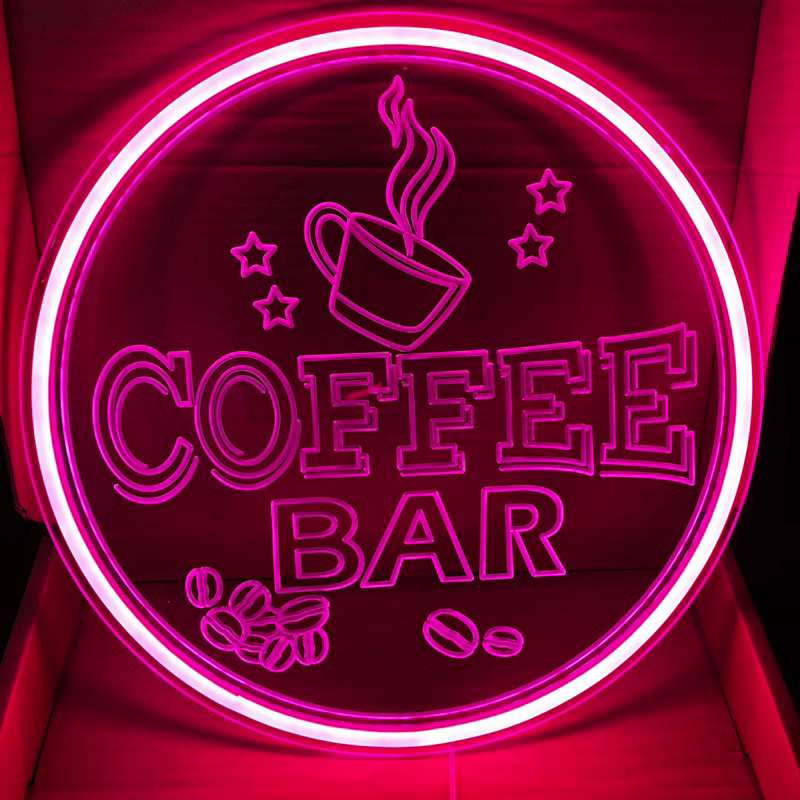 ป้ายไฟ ป้ายไฟร้าน ป้ายไฟตัวอักษร ป้ายไฟวิ่ง ป้ายไฟled ป้ายไฟกาแฟ ป้ายไฟcoffee-BAR สีชมพชมพู(650บาท)