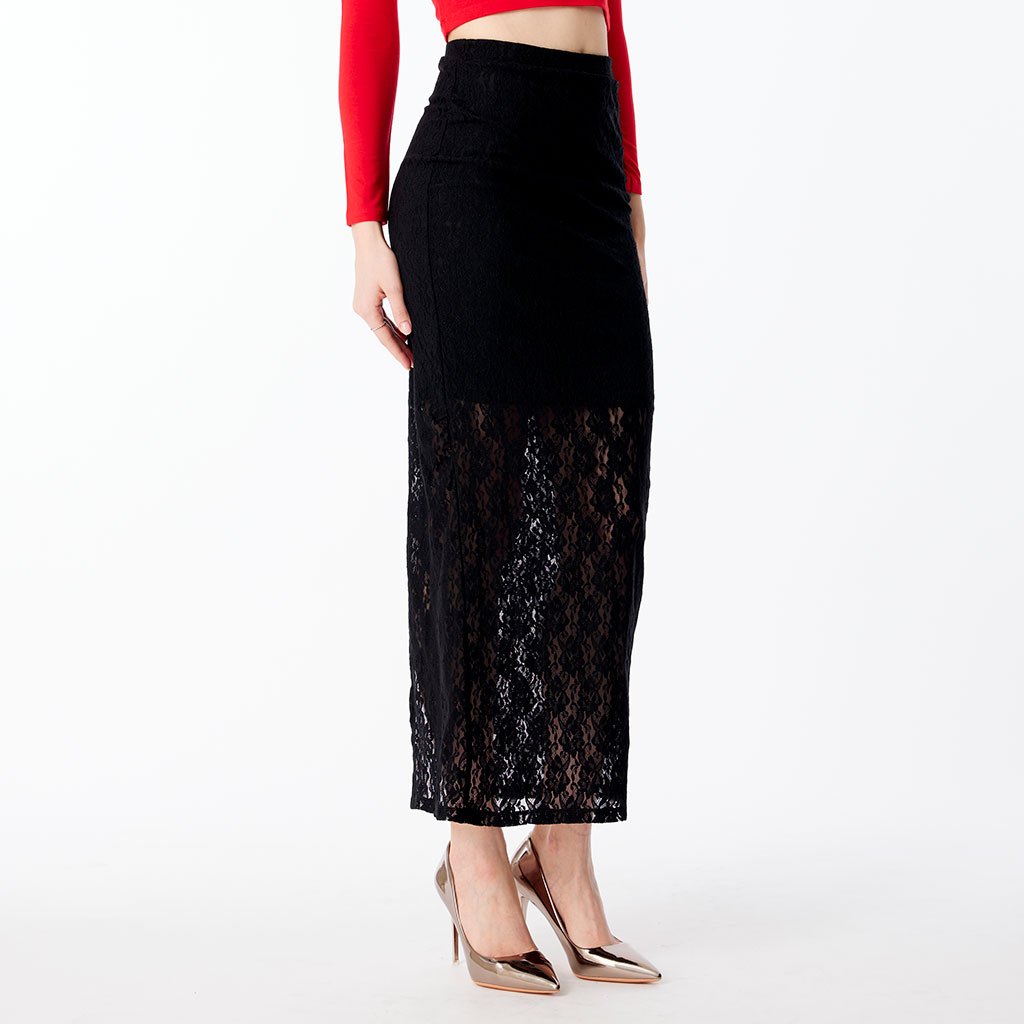 Nitaz กระโปรงผ้าลูกไม้ยืดแฟชั่น ผ่าหลัง เซ็กซี่ รุ่น1337 Stretchy Lace Fabric Sexy Fashion Skirt