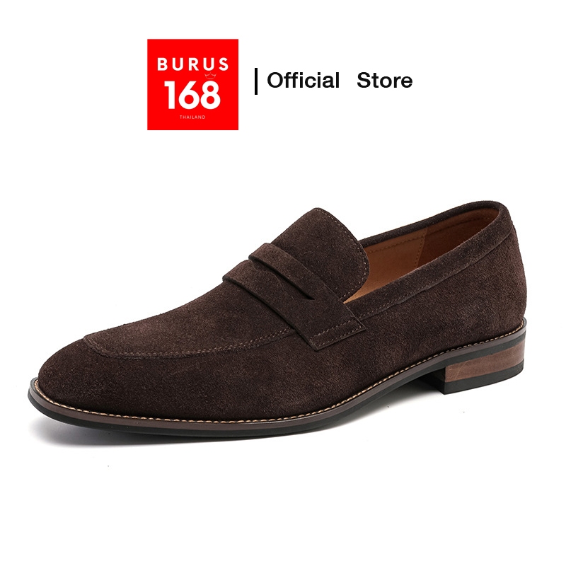 (4สี) Suede Penny Loafers - รองเท้าโลฟเฟอร์ หนังกลับแท้ ผู้ชาย (เย็บพื้นทุกคู่) - สีน้ำตาล /ดำ / กรม