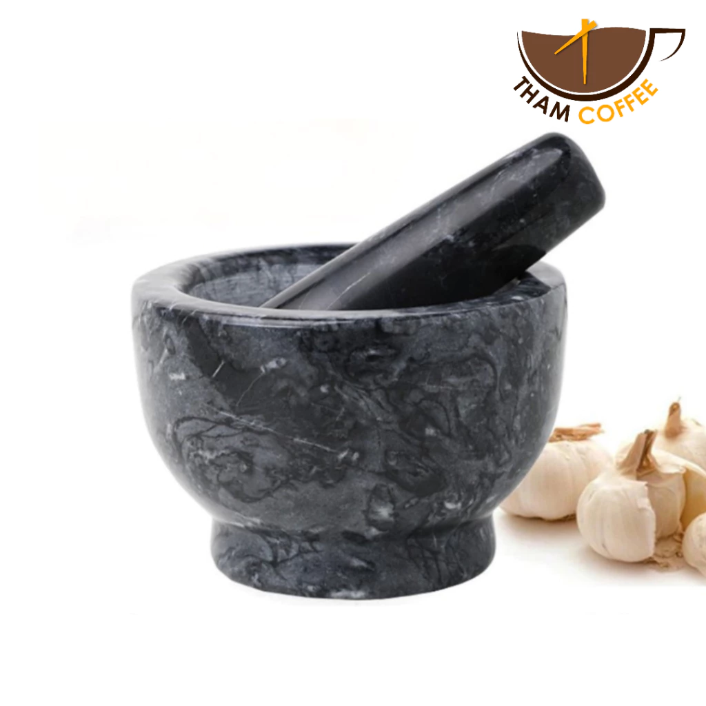 ครกตำน้ำพริก ครกหิน ครกหินพร้อมสาก Marble mortar 4/4.5/5.5 นิ้ว หินแกรนิตแท้ ด้านล่างเป็นฝ้ากันลื่น Tham coffee