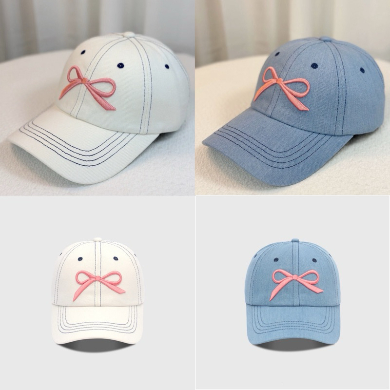 (EH) หมวกแก๊ปยีนส์ กันแดด cap (ปักโบว์) รูปที่ 4