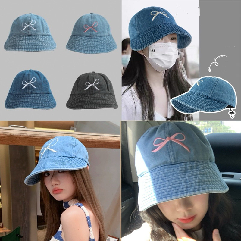 (HZ) หมวกแก๊ปยีนส์ กันแดด หมวกยีนส์ (ปักโบว์🎀)