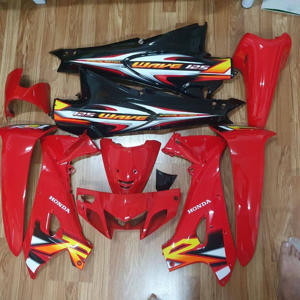 ชุดสี Wave 125R ดิสก์ กุญแจนิรภัย สีแดง/ดำ  1 ชุด (11ชิ้น) พร้อมติดสติ๊กเกอร์