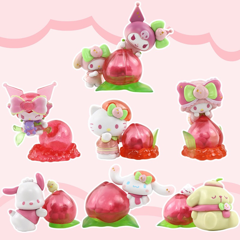 โมเดล กาชาปอง ฟิกเกอร์ตัวการ์ตูน sanrio x peach (เซ็ต 7 ตัว)