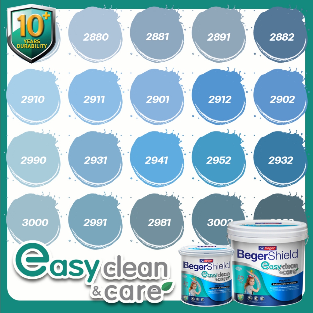 Beger easy clean & care อีซี่คลีน แอนด์แคร์ สีฟ้าคราม กึ่งเงา 9 ลิตร สีทาภายใน ไร้กลิ่น แห้งไว ภายใน 1ชม.