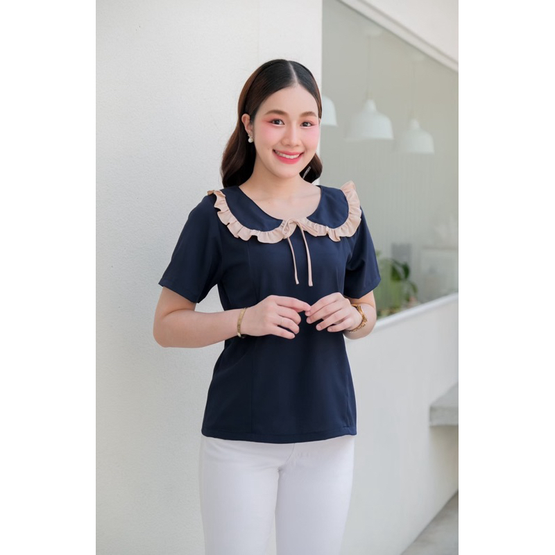 เสื้อให้นม คอปกระบาย แต่งโบว์