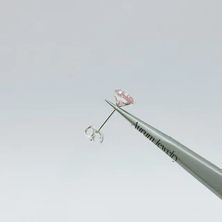 Aurum Jewelry: ต่างหูเงิน เพชร cz กลม สีชมพู รุ่น Aurum Silver Studs (ราคาต่อ 1 คู่)