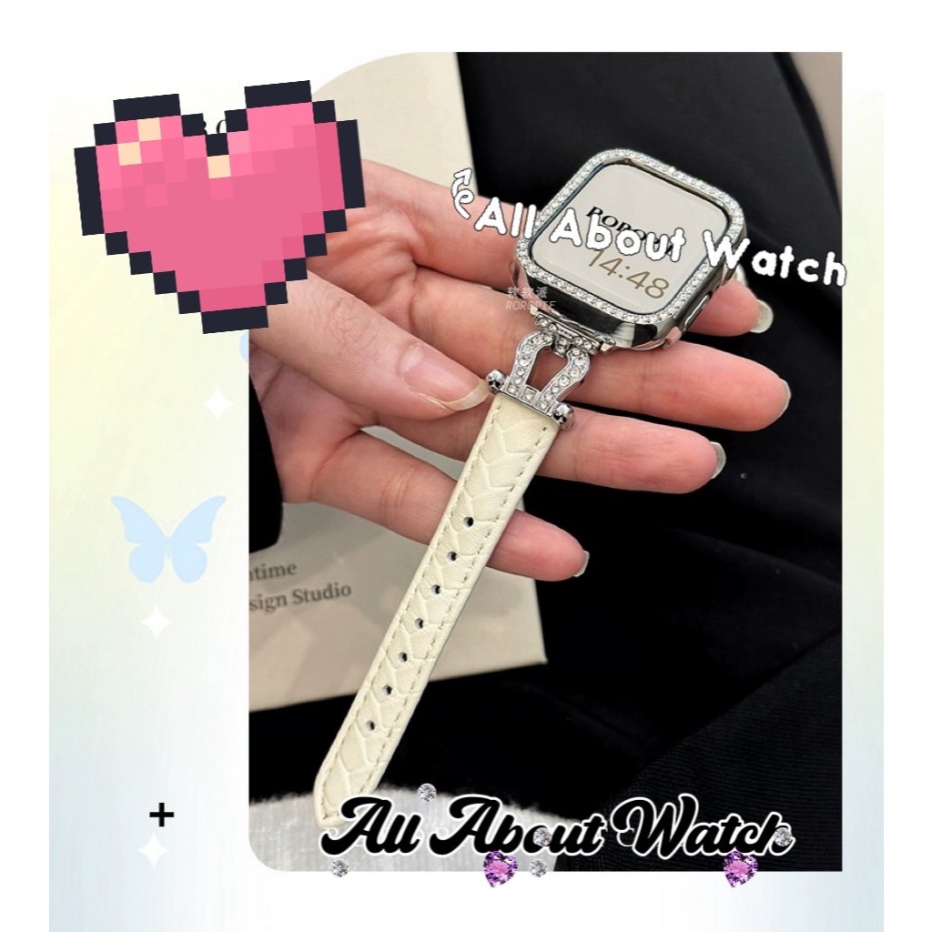 พร้อมส่ง สายหนัง Cowhide ลายงู ประดับเพชร แบบเข็มขัด ใช้ได้กับ Smart Watch 9 8 7 6 5 4 3 2 1 Se Ultra CD99 X69 X29 HK9