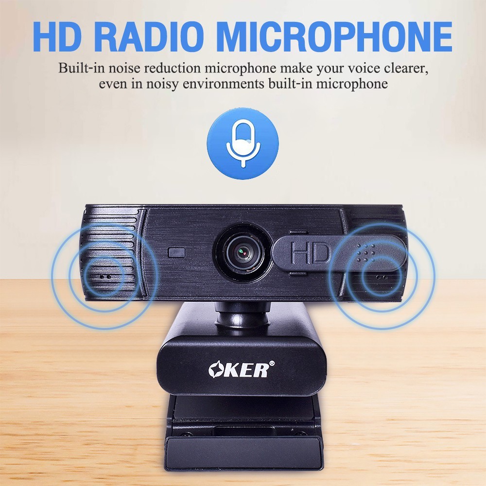 กล้องเว็บแคม Full HD Webcam 2MP OKER รุ่น HD868 กล้องโฟกัสอัตโนมัติ มีขาตั้งให้ในกล่อง