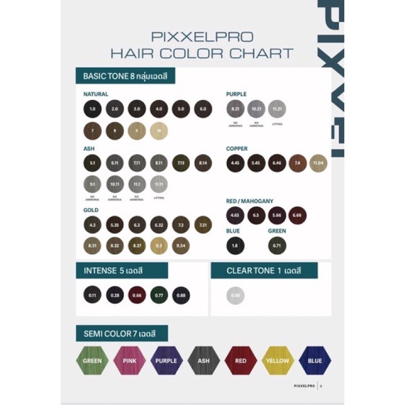 ชาร์ท แบบสีผม Lolane Pixxel Pro Hair Color โลแลน พิกเซล โปร แฮร์ คัลเลอร์