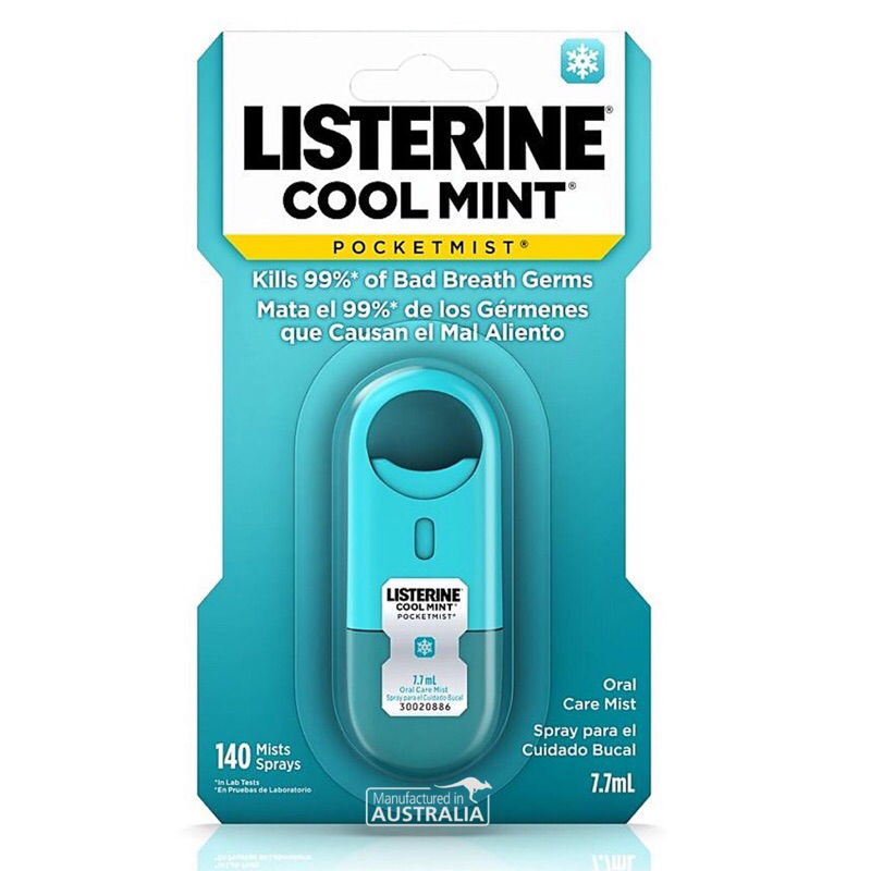 Listerine Cool Mint Pocket Mist Spray ลิสเตอรีน สเปรย์ ระงับกลิ่นปาก ลมหายใจหอมสดชื่น พกพาสะดวก ขนาด