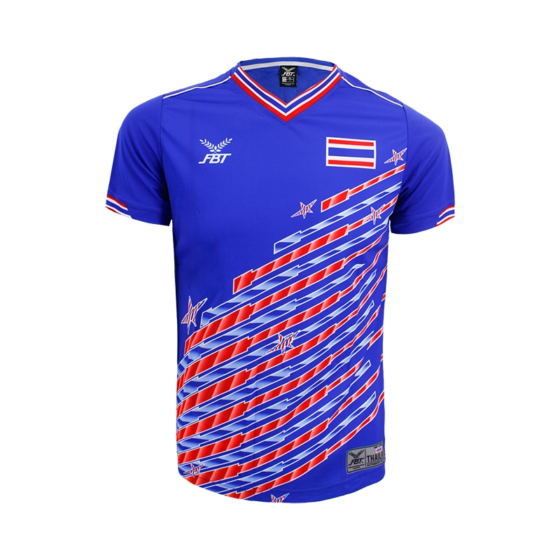 FBT เสื้อ FBT ฟุตบอลพิมพ์ลายเชียร์ไทย น้ำเงิน-ขาว เสื้อ FBT รหัส 12F524