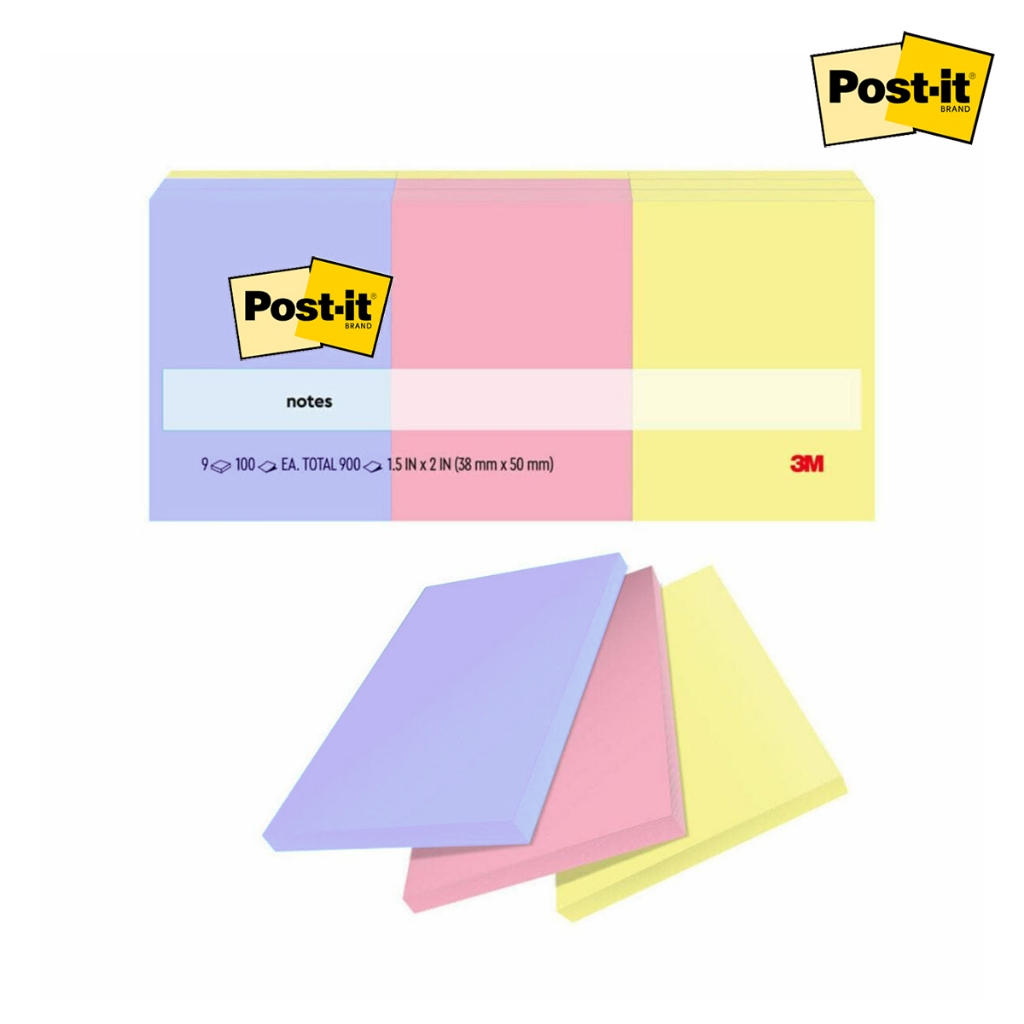 Post-it กระดาษโพสอิท กระดาษโน้ตกาวในตัว 1.5"x 2" รุ่น 653-9ASST (แพ็ค 9 เล่ม) Sticky Note [S24]