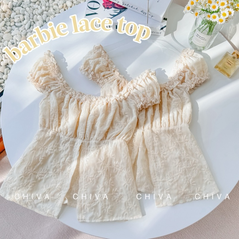 -𝐂𝐡𝐢𝐯𝐚- พร้อมส่ง Barbie lace top | เสื้อลูกไม้สไตล์บาร์บี้ (โทนครีม)