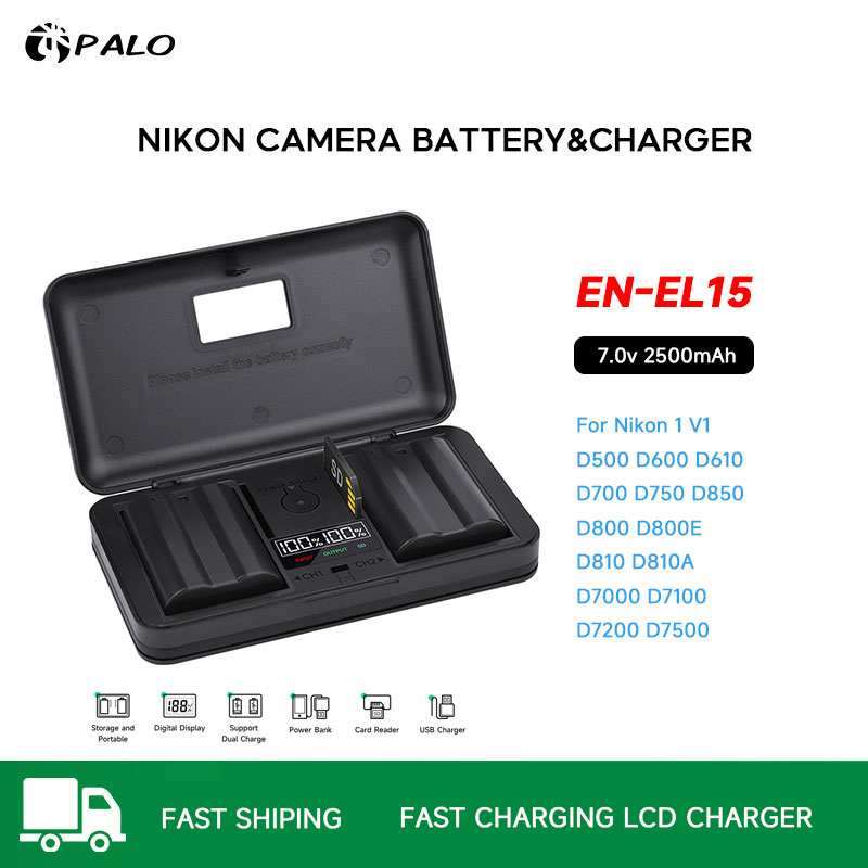 Palo EN-EL15 แบตเตอรี่กล้องและมัลติฟังก์ชั่น LCD Charger สำหรับ Nikon 1V1 D500 D600 D700 D750 D800 D850 D7200 D7500