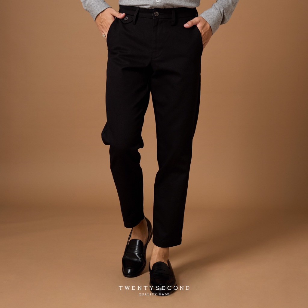 TWENTYSECOND กางเกงขายาว ผ้าชิโน ทรงกระบอกเล็ก รุ่น Smith Chino Pants - ดำ / Black