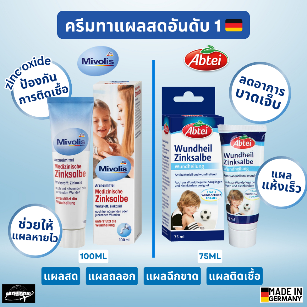 ถูกที่สุด 🔥 ครีมทาแผลสดเด็กและทารกจากเยอรมัน Abtei Wundheil Zinksalbe & Mivolis  ของแท้จากเยอรมัน