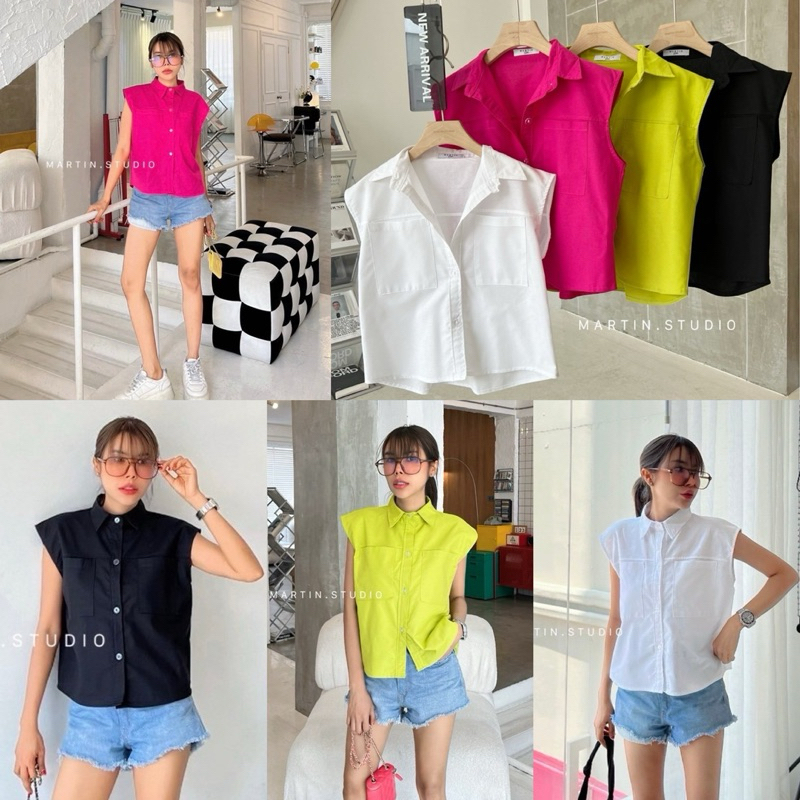 Oxford shirt เสื้อเชิ้ตแขนกุด กระเป๋าหน้า ทรงสวย
