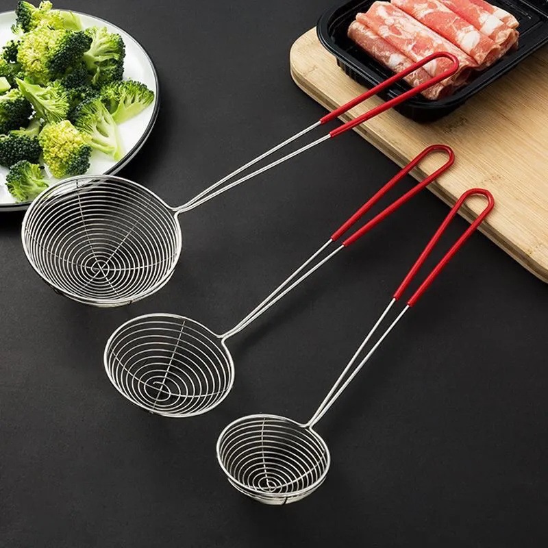 กระชอนกระชอนสแตนเลสด้ามแดง ช้อนหม้อไฟ