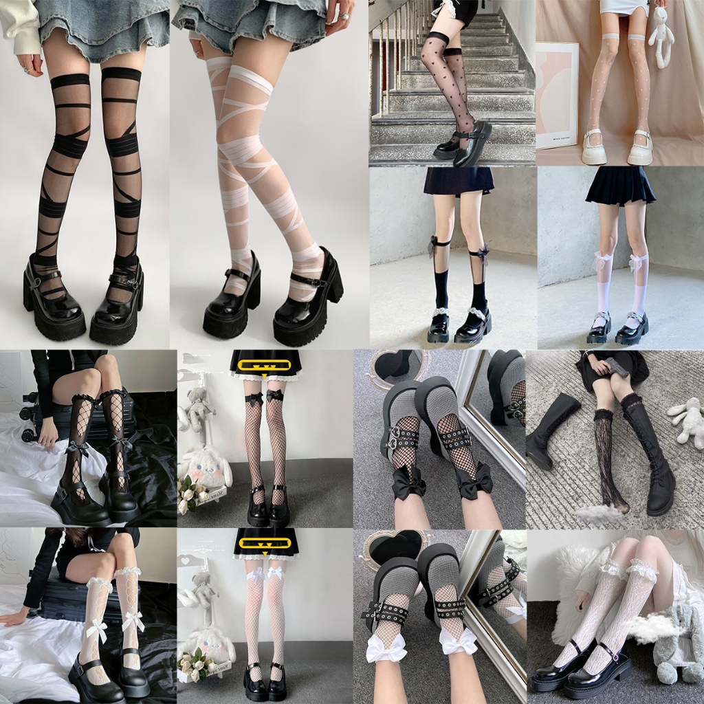 Trusnus พร้อมส่งจากไทย ถุงเท้าคู่ Lolita JK Cosplay ถุงเท้ายาวสไตล์ญี่ปุ่น ลูกไม้ ถุงเท้าเข่า