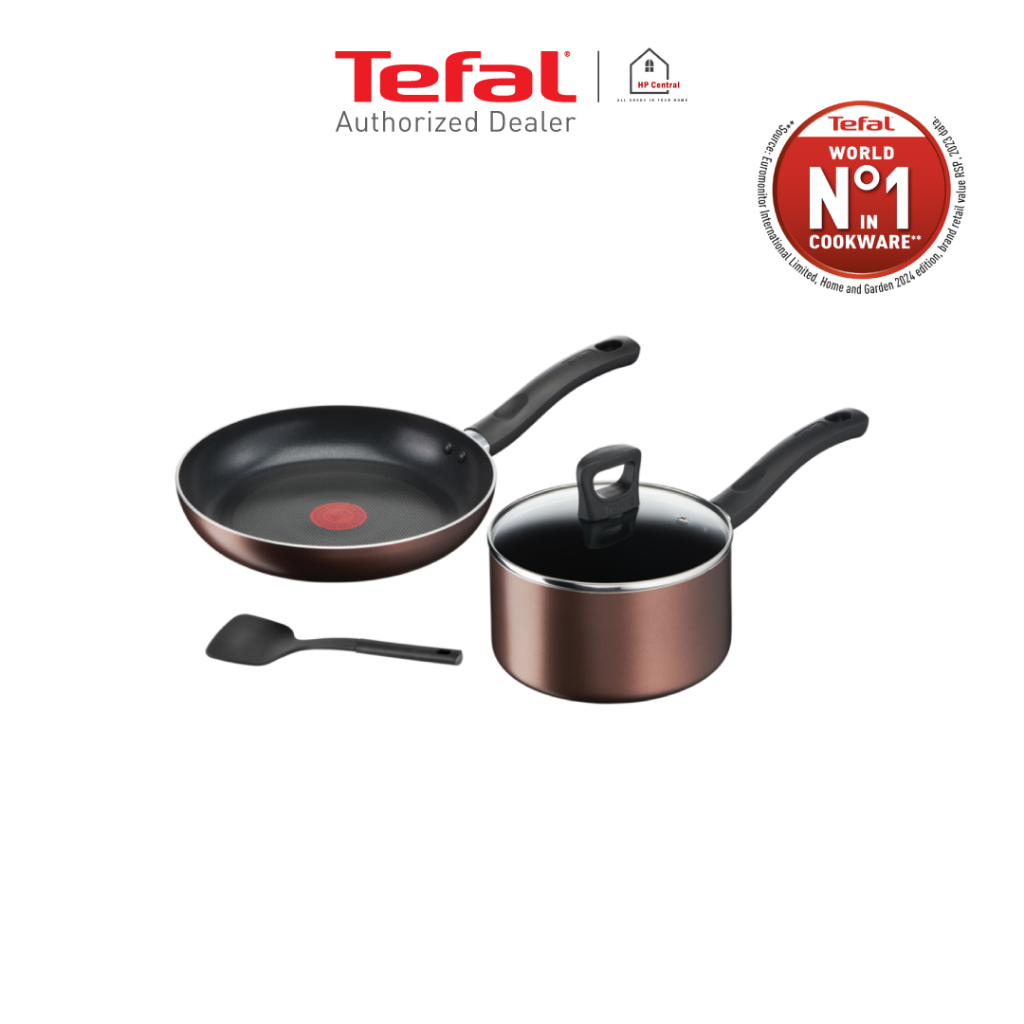 TEFAL ชุดกระทะ + หม้อพร้อมฝาแก้ว + ตะหลิวไนล่อน Day By Day Set 4 ชิ้น รุ่น G143S495