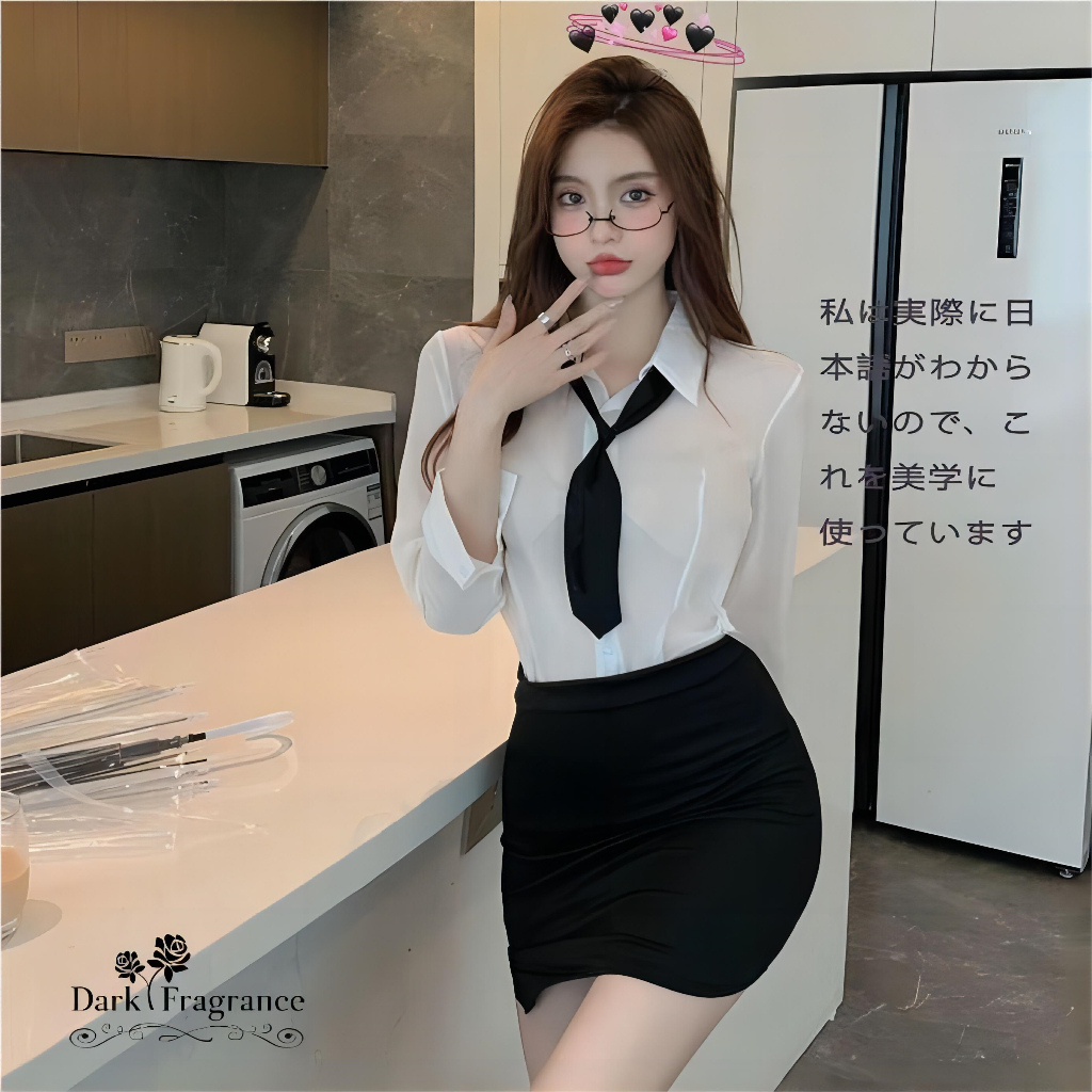 【DarkFangrance】พร้อมส่ง🚚🚚ชุดคอสเพลย์ เซ็กซี่ชุดครูชุดสำนักงานเลขานุการชุด Top + Tie + กระโปรงชุด 3 ชิ้น H9304