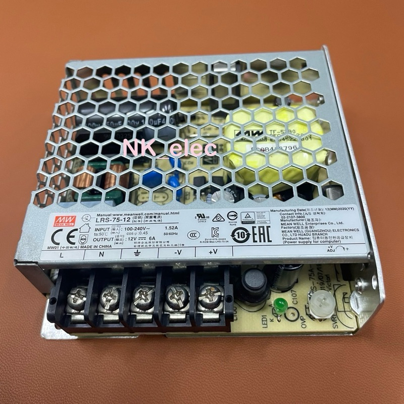 LRS-75-12 MEAN WELL POWER SUPPLY INPUT :100-240VAC OUTPUT: 12VDC 6A