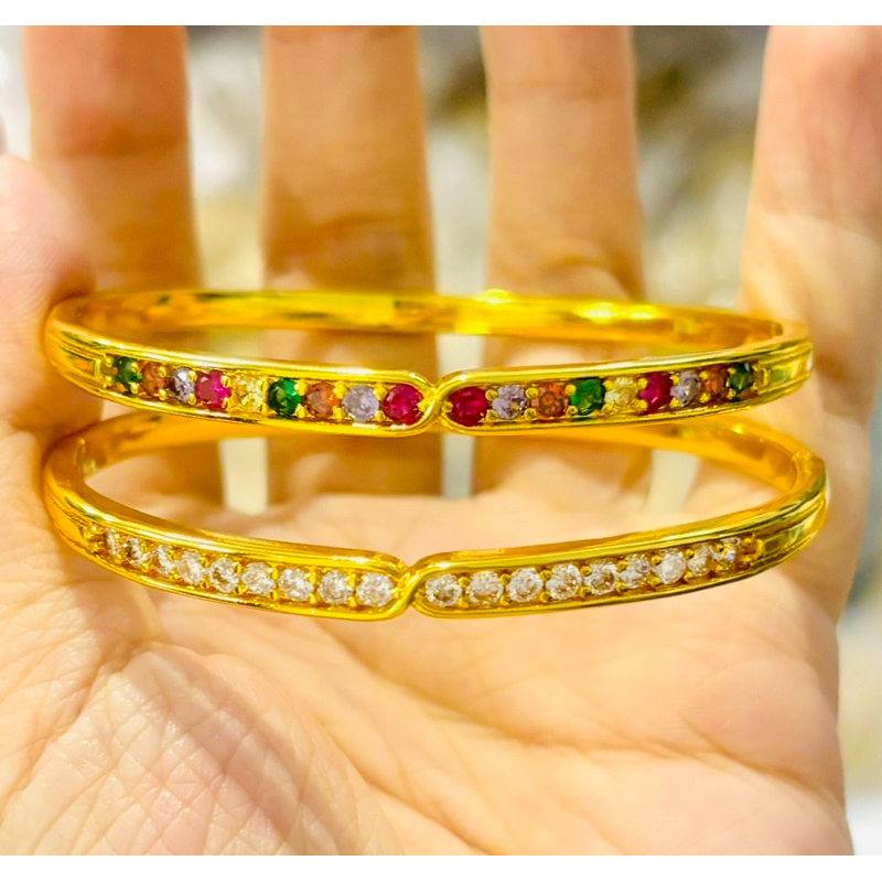 กำไลทองล้อมเพชรหลากสี ใส่ได้ตั้งแต่ข้อมือ17cm.กำไลพลอย ทองชุบ