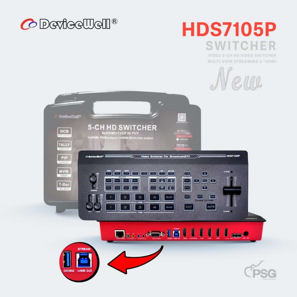 DEVICEWELL :  HDS7105P New upgrade 5-CH HD Video Switcher (4HDMI+1DP)