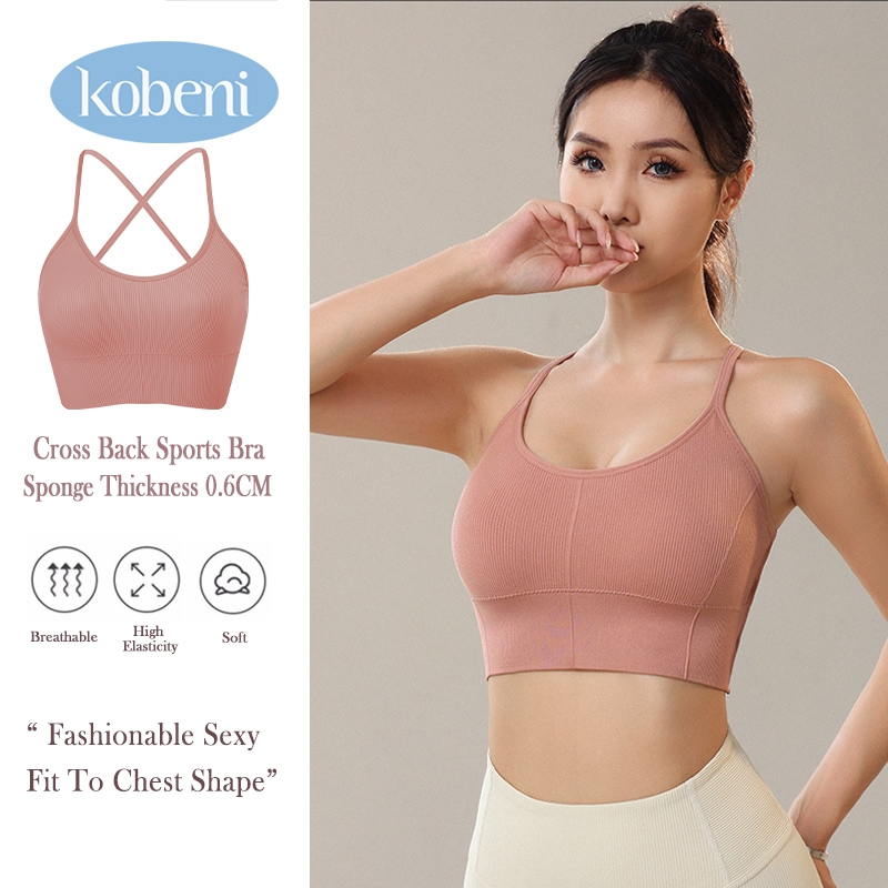 ⭐KOBENI⭐ สปอร์ตบรา โยคะ เสื้อออกกำลังกายผู้หญิง สายเดี่ยวไขว้หลัง มีฟองน้ำ สวมใส่สบาย YOGA Sport Bra