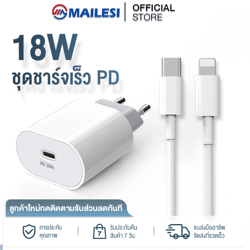 MAILESI ชุดชาร์จ PD 18W USB C to USB C หัวชาร์จ+สายชาร์จ Super Fast Charger ชาร์จเร็วสุด 18