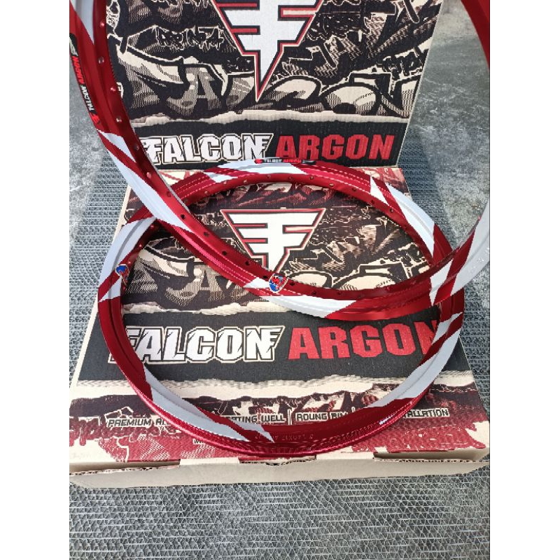 วงล้อ FALCON ARGON ทรงเอ สีแดง ลายสายฟ้า 1.4หน้า/หลัง ขอบ17 ขอบล้อ ฟอลค่อน (ราคาต่อคู่)