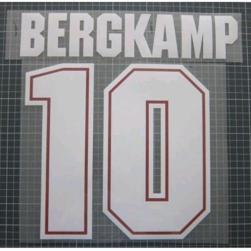 ชื่อเบอร์กำมะหยี่ BERGKAMP 10 Arsenal Away use1995-96  Flock ขนาด Player Size