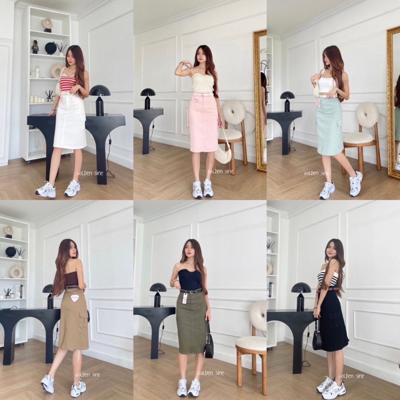 กระโปรงยีนส์คาโก้ ผ่าหลัง กระเป๋าคาโก้ ผ้ายีนส์ยืด งานป้าย Chuu-5kg