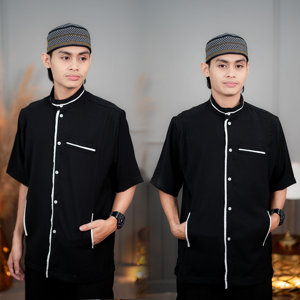 เสื้อกุรงแขนสั้น เสื้ออิสลามผู้ชาย (ผ้าคอตตอล) สไตล์เสื้อปากีอาหรับดูไบสุดเท่ KR45 รุสมีนีมุสลิม