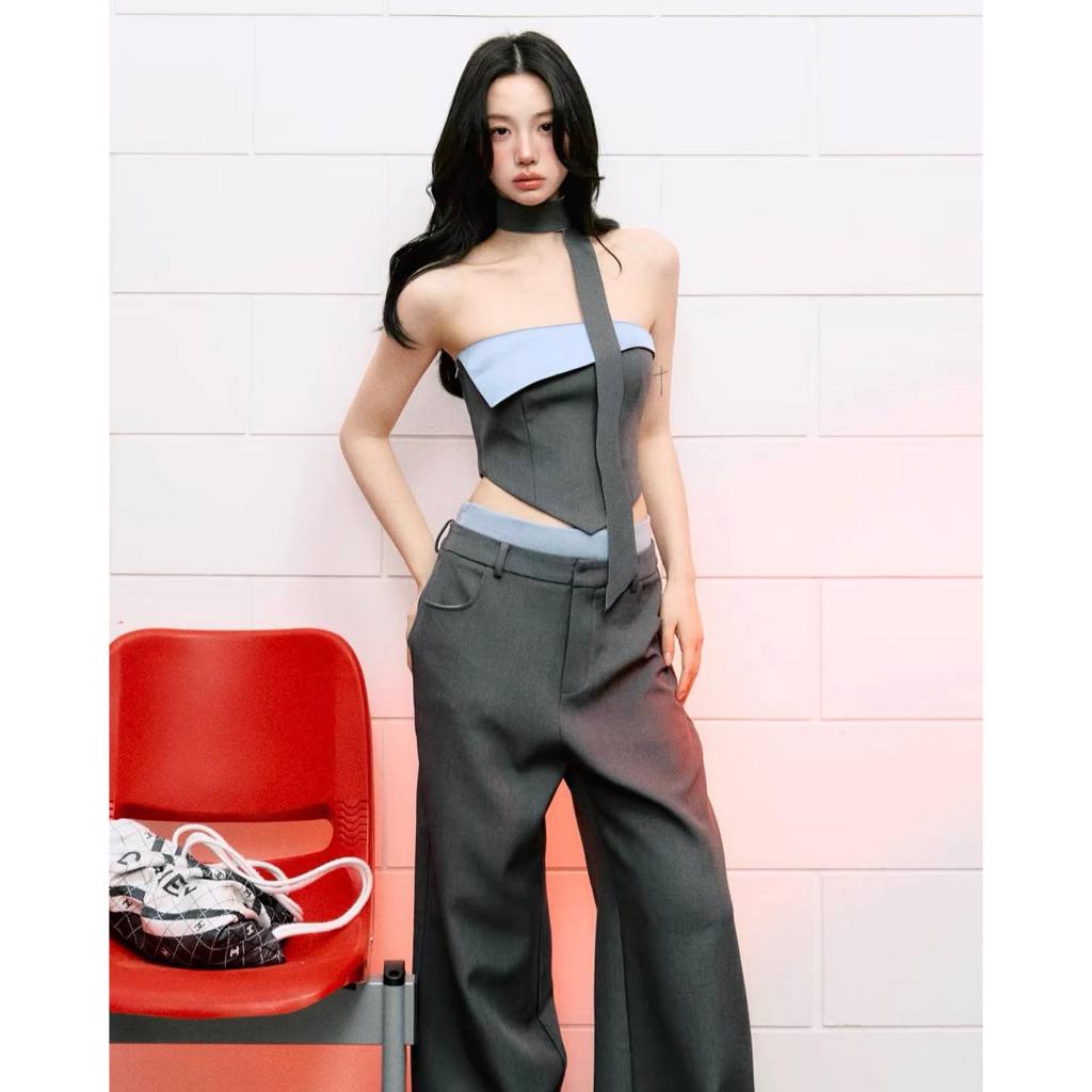 Mogwany พรี Chloe Pants Set (เสื้อ+กางเกง) 2 สี เทา, น้ำตาล ชุดเซทแฟชั่นสวยๆ ผ้าดี มีซับใน ใส่เที่ยว