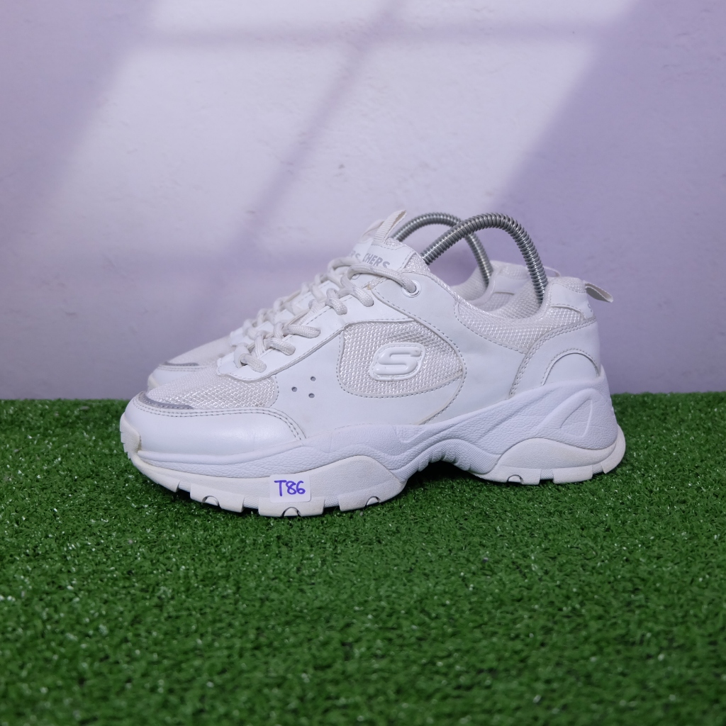 (37.5/24.5 cm) Skechers D'lite สีขาวล้วน สเก็ตเชอร์ส มือ2ของแท้💯 รองเท้าผ้าใบผู้หญิง